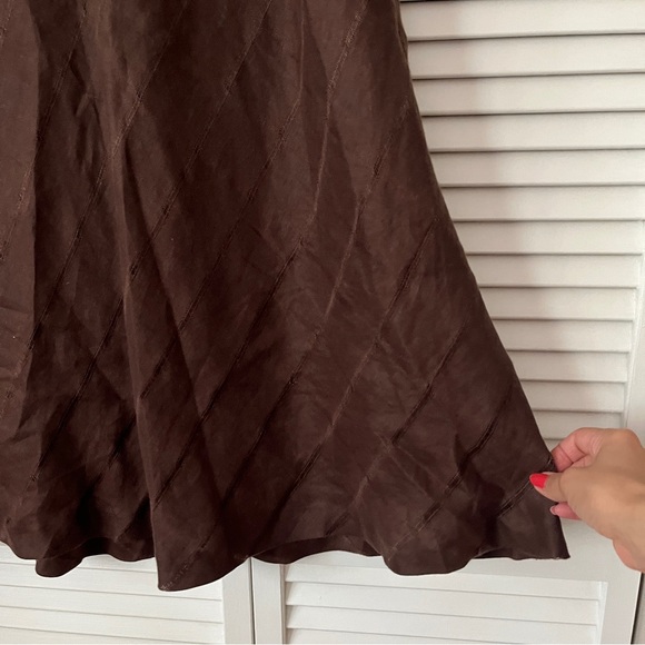 Carole Little brown Linen maxi skirt, lined, stripes textured fabric, Size 14 - Picture 2 of 10